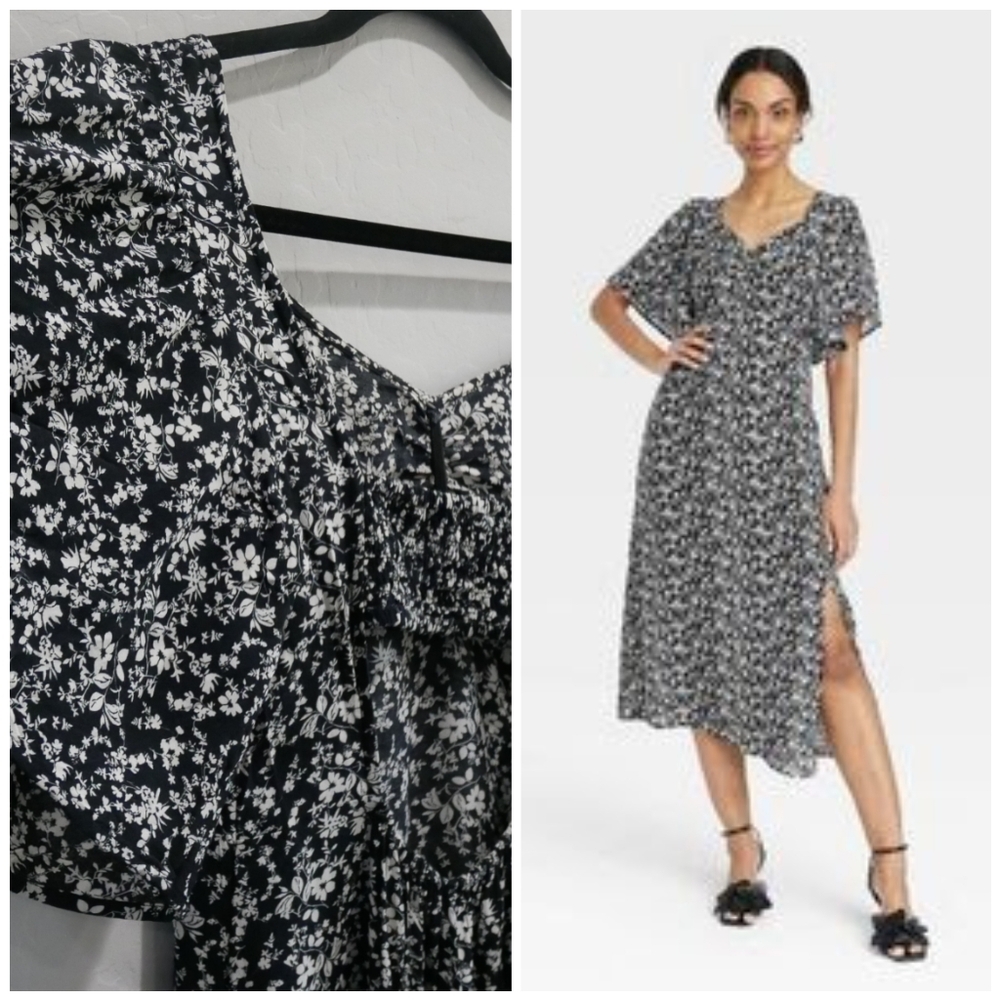 Flutter Sleeve Smocked Back Floral Dres